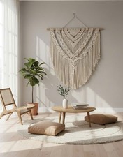 Macrame Wall Hanging, 35 x 39 Inches, Handmade Boho Neutral Wall Art