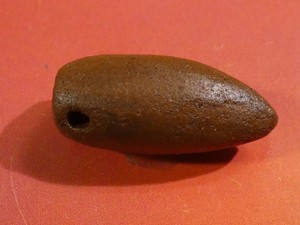 ANCIENT PRECOLUMBIAN TAIRONA 2 HOLE BULLET SHAPE CERAMIC BEADS 21.8-9.7 mm