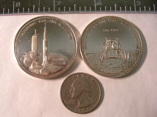 One Vintage 1 toz Britannia Silver (0.958) Apollo 11 Medal/Medallion 1969 NASA