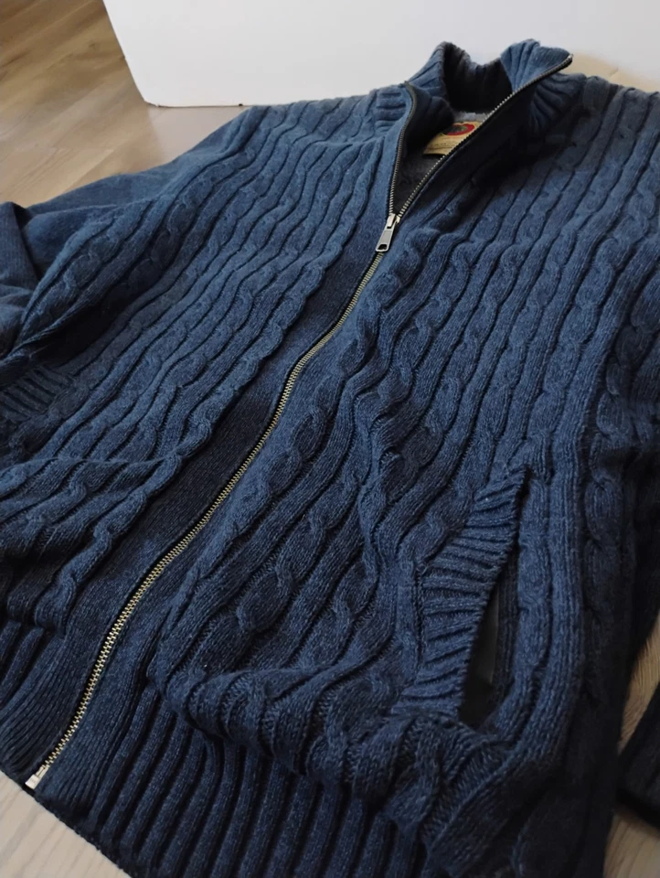 Boston Traders 男式 XL 针织全拉链开衫夏尔巴内衬蓝色重量级保暖 — 第 4/4 张图片