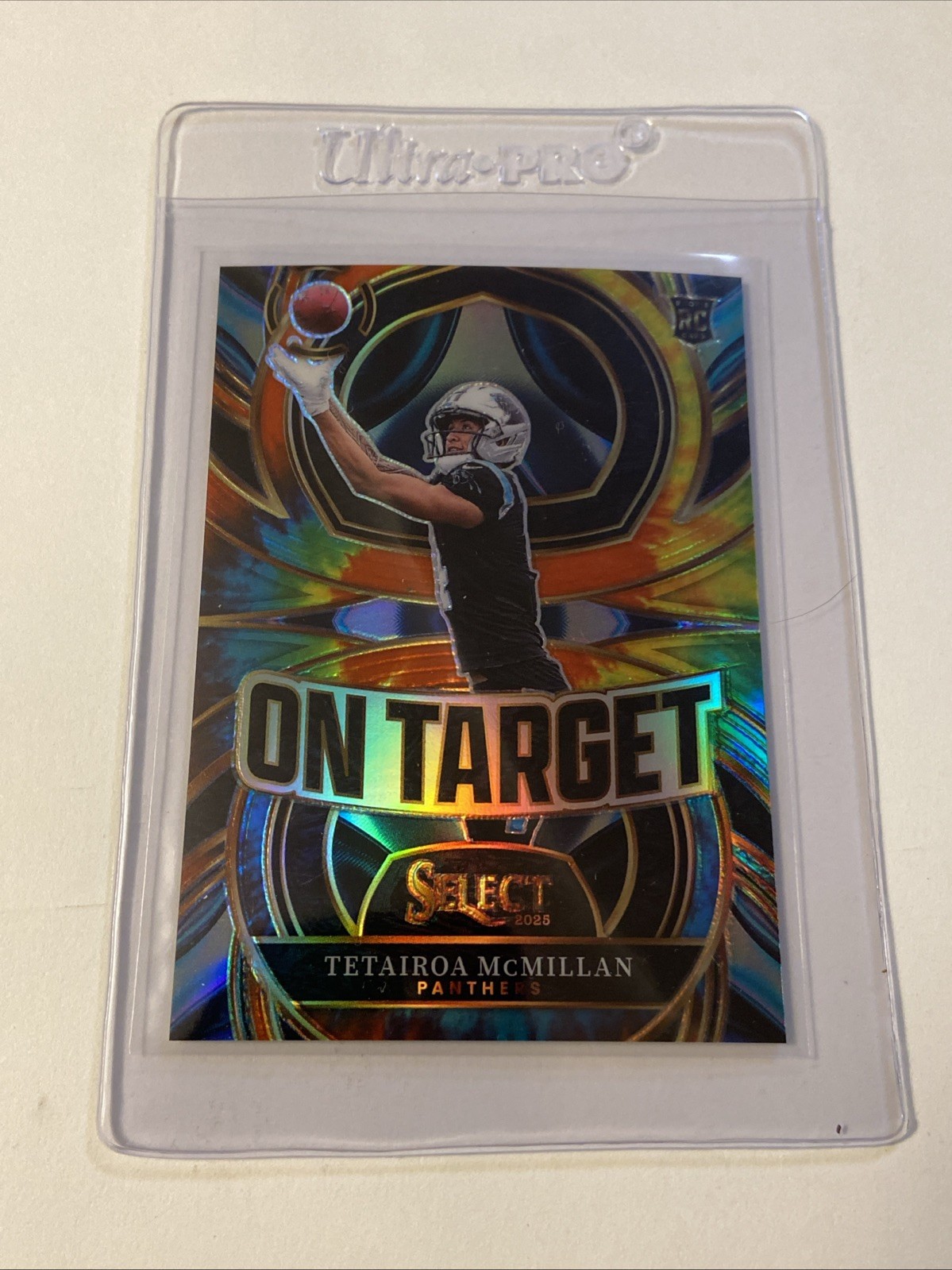 2025 Panini Select Tetairoa McMillan On Target Rookie Tie Dye Prizm #'d /25 RC