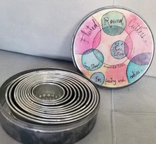 R&M Vintage Tin Fluted Cookie Biscuit Cutters 11 Nesting Cookie Cutters In A Tin