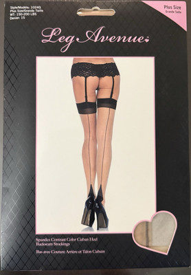 Leg Avenue PLUS SIZE Backseam Cuban Heel Thigh High Stockings Beige/Black