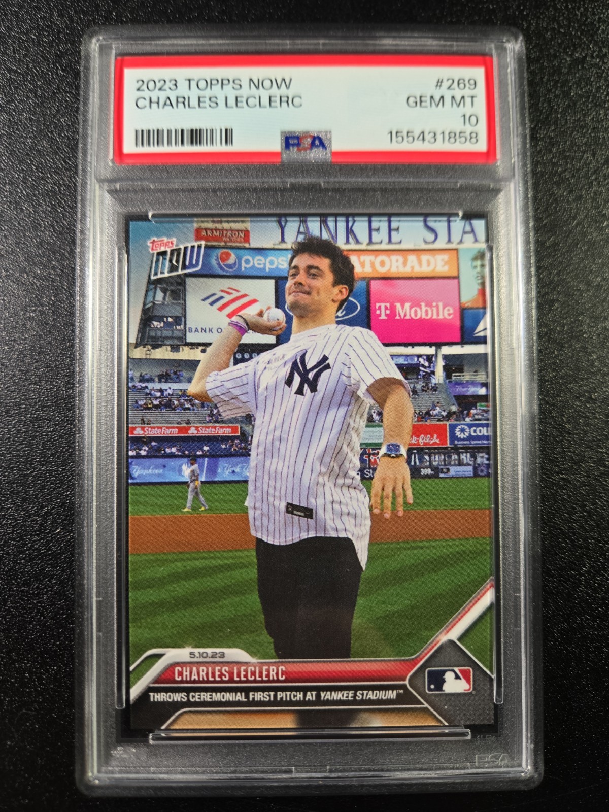 PSA 10 Charles Leclerc NY Yankees 1st Pitch 2023 Formula 1 F1 Topps Now MLB #269 view 2