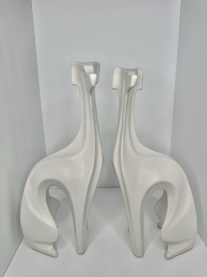 2pc Jonathan Adler Menagerie White Ceramic Sitting Greyhound Dog 19  Sculpture