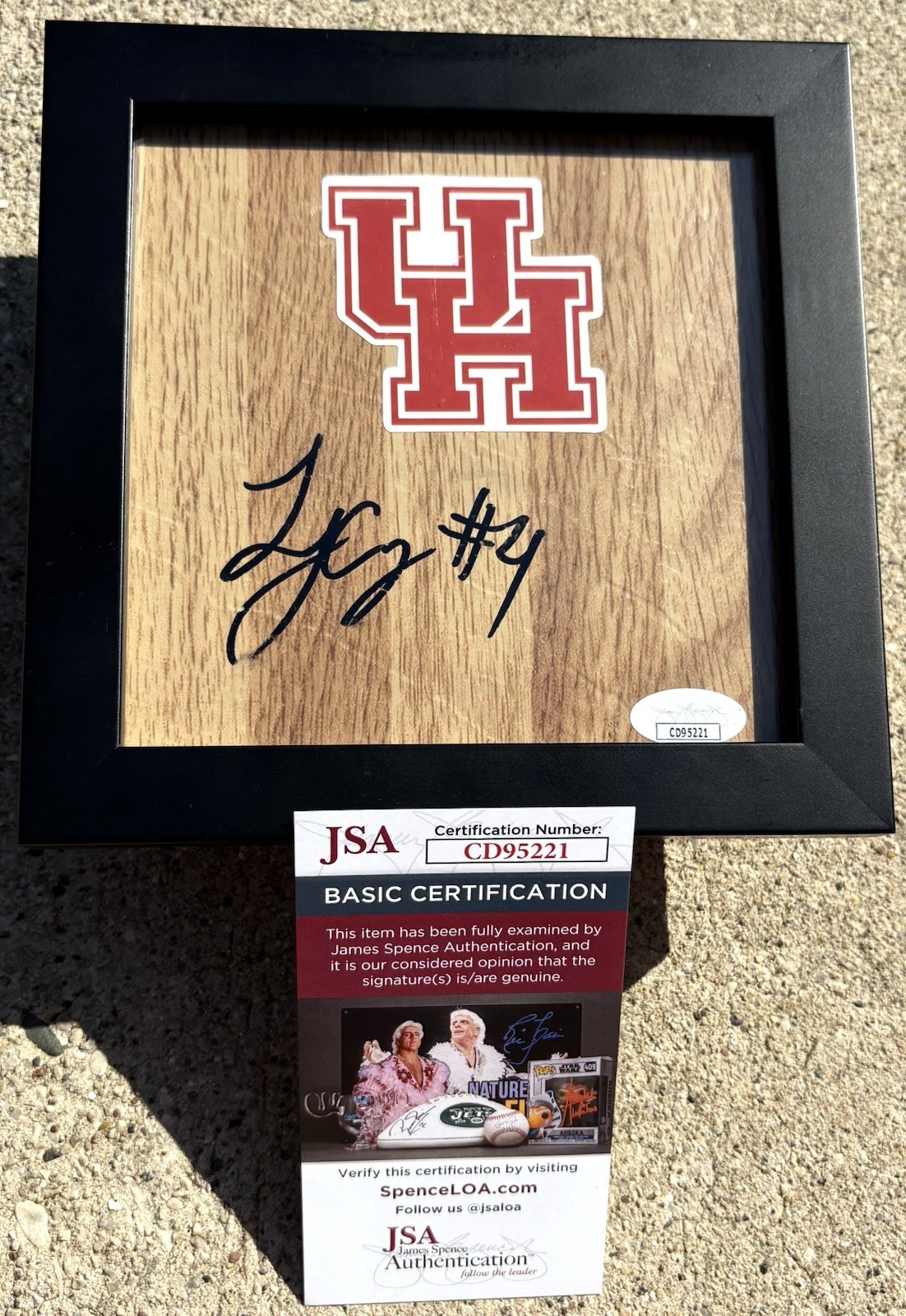 L.J. CRYER SIGNED & FRAMED Floor JSA COA HOUSTON COUGARS Basketball 