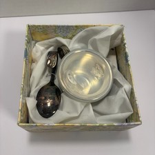 Silver Plated Sippy Cup with Spoon - Vintage, Teddy Bear Design