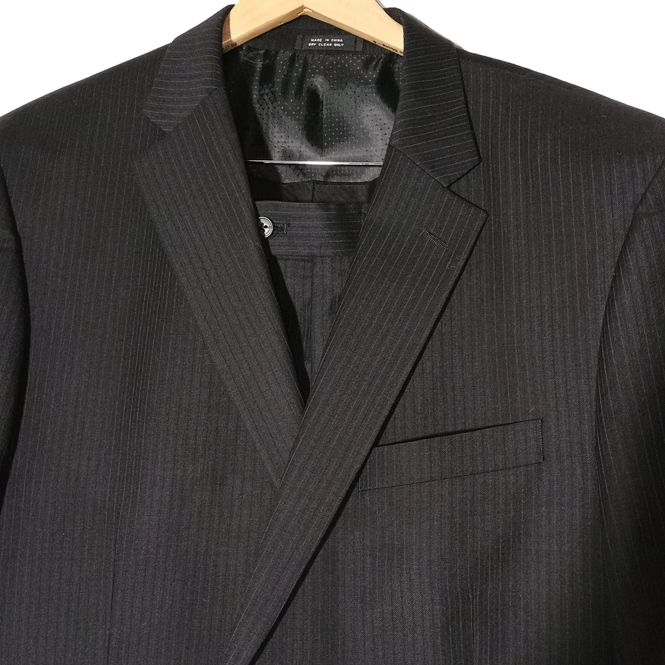 NWOT Alfani Men's 2PC Suit 46R 44x32 Cashmere/Wool Black Striped 6-Pocket Luxury - Image 4 of 4