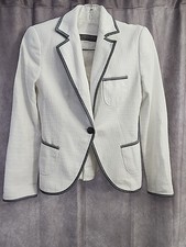 Zara Basic Women's White Cotton Blend Padded Shoulders Blazer Size XS