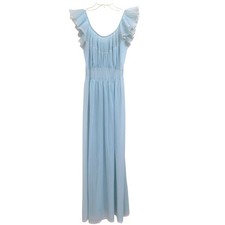 Vtg Vanity Fair Diaphanous Ice Blue Nylon Nightgown Lace Ruffle Pleated Sz 34