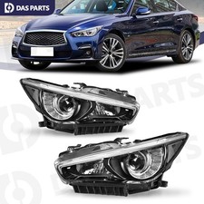 For 2014-2022 Infiniti Q50 LED DRL w/o AFS Black Headlights Assembly Lamps Pair