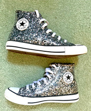 Converse Chuck Taylor All Star Silver Confetti Metallic Hi-Top Sneakers Sz 5 VGC