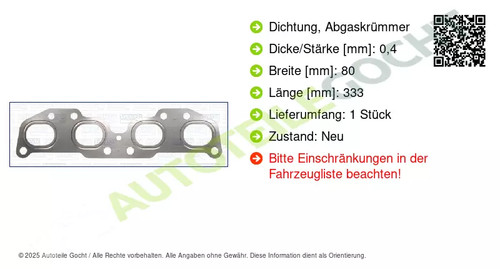 Dichtung Abgaskrümmer für Renault Koleos I Nissan Rogue 2007 -> Ajusa 13241300 - Foto 2 di 6