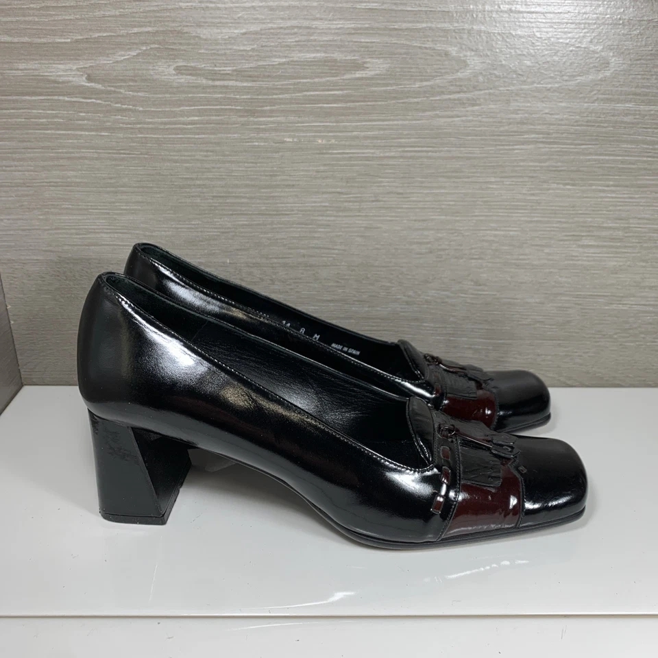 Zapatos de salón Mezlan Thurman para mujer de cuero negro con borla y tacón bloque talla 8M Foto 4 de 4