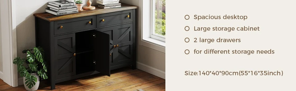 Aparador Armario Buffet con Cajones y Puertas, Ideal para Almacenamiento de Cocina 55 pulgadas Foto 4 de 4