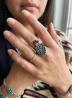Vtg pawn signed sterling needlepoint turquoise coral s6 ring 030723hAHZC