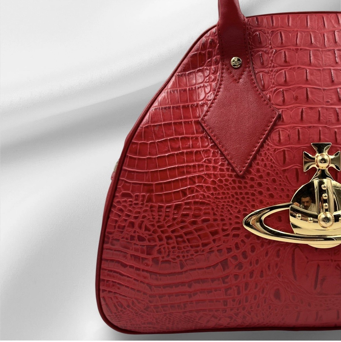 Vivienne Westwood Red Croc Patent Yasmine Handbag Gold Orb Logo | eBay