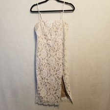 Lulus M Dress Knee Length White Lace Beige Lined Feminine Coquette Bridal Shower