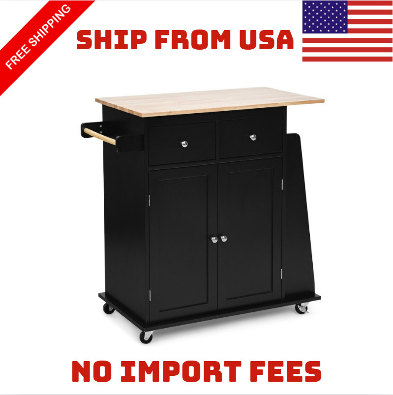Costway Gummi Holz Arbeitsplatte Rollen Küche Insel Wagen NEU