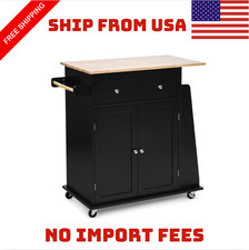 Costway Rubber Wood Countertop Rolling Kitchen Island Cart NEW