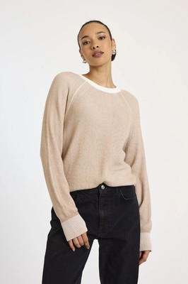 Wispr Brodie Isla Plaited Crew Cotton Sweater Sz L NEW W/Tag ($158) Ivory/Brown