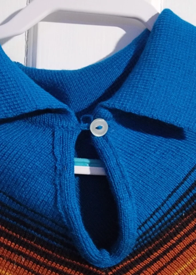 Poncho Groovy Vintage Años 70 Tejido Suroeste Tribal Flecos Boho Hippie Azul Foto 3 de 4