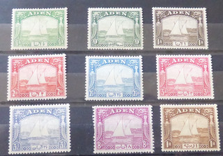 ADEN 1937 GVI DHOWS ISSUE TO 1R 9 VALUES MINT IN CARD