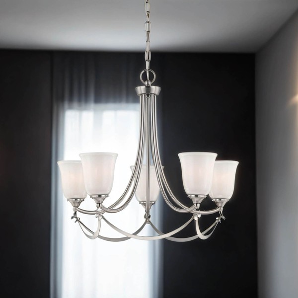Kronleuchter Pendelleuchte Glas Metall In Nickel Weiß Esszimmer Wohnzimmer-image