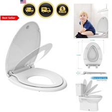 Elongated Toilet Seat with Toddler Seat Built-in Slow Close White Modern
