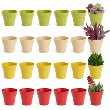 24 Pack Tiny Plastic Pots for Plants 1.5 Inch, Planters, 4 Colors, 6.4*6.4*5.7CM