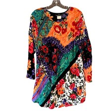 Carole Little vintage rayon mixed print tunic top vibrant floral pattern