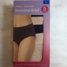Carole Hochman Seamless Silky Soft Stretch Brief Panties 5 Pack L Black Beige