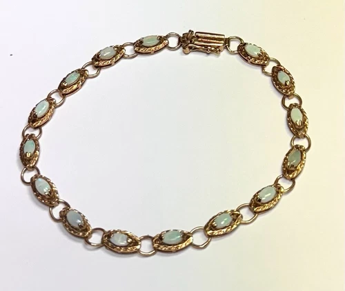 Opal Gold Plated 925 Sterling Link Bracelet 8” 8.9g