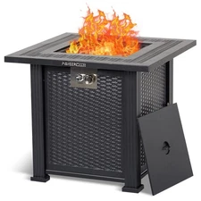 28 Inch Propane Fire Pit Table, 50000BTU Rectangle Fire Table with Cover & Ra...