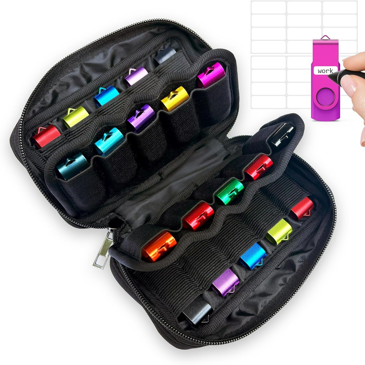 USB Flash Drive Storage Case, 20 Slots Electronic Organizer, Black Carrying Case-image