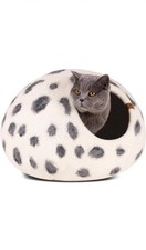 MEOWFIA Premium Felt Cat Bed Cave Handmade 100 Merino Wool Medium Snow Leopard