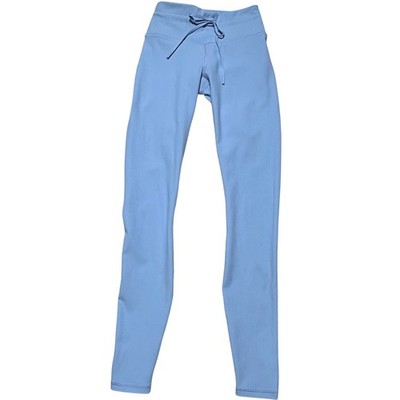 Fabletics Womens Ribbed High Waisted Drawstring Leggings Light Blue Athleisure