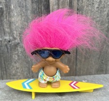 Vintage Russ Troll Surfboard Surfer Pink Hair Yellow Surf Board w/Sunglasses