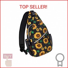 MOSISO Sling Backpack,Travel Hiking Daypack Sunflower Rope Crossbody Shoulder Ba