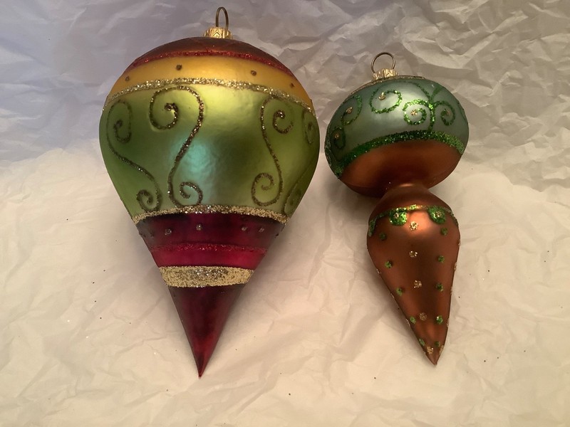 Vintage Finial Shaped Glass Blown Ornaments. (Lot of 2)