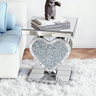 23.6''heart-shaped diamond set mirrored edge table，Modern light luxury home style