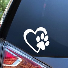 White Heart with Dog Paw Vinyl Decal for Car, Truck, Van, Wall, or Laptop  4 In