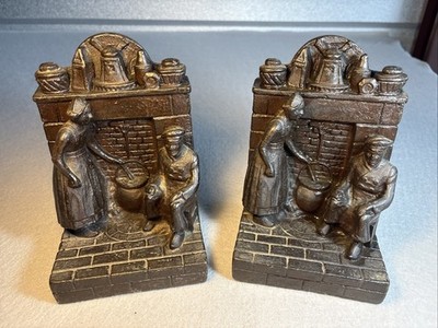 Antique Finish Bronze  Verde Fireplace Bookend, Woman Cooking 7''
