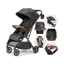 Bombi Bēbee V2 Lightweight Baby Stroller - Premium Vegan Leather, One-Hand