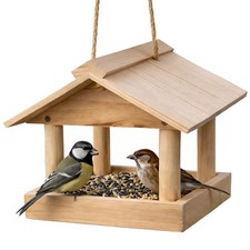 Hanging Wooden Bird Table Feeder Garden Feeding Station Wood Roof House Shelter