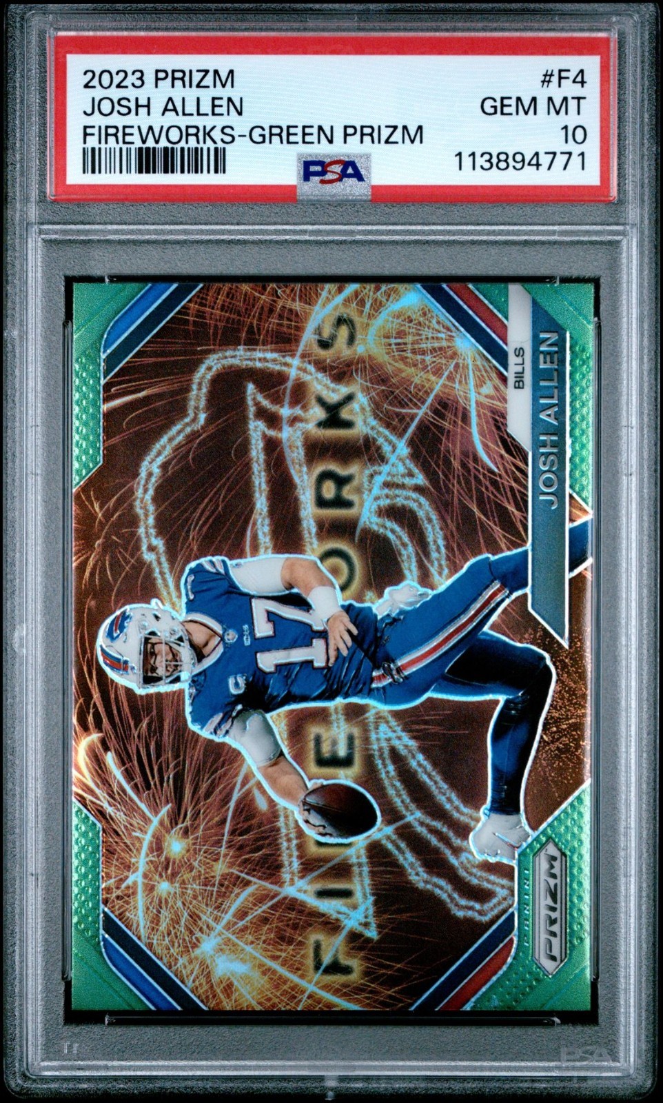 Josh Allen 2023 Prizm Fireworks-Green Wave Gem MT PSA 10