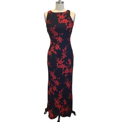 Jonathan Martin Womens Red Floral Black Maxi Dress Sleeveless Vamp Goth 90s XS