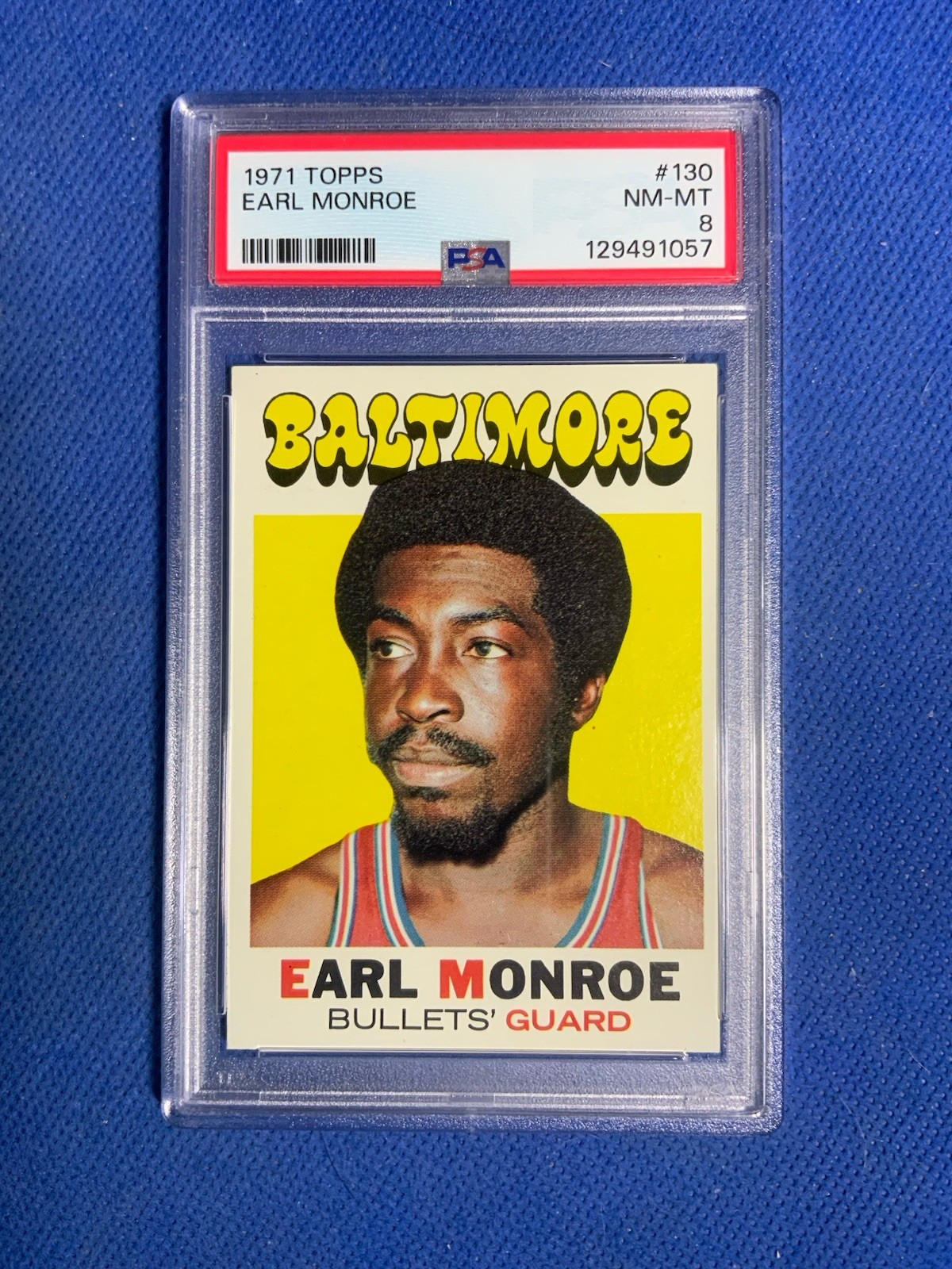 1971 TOPPS EARL MONROE BALTIMORE  BULLETS #130 NBA HOF PSA 8 NM-MT