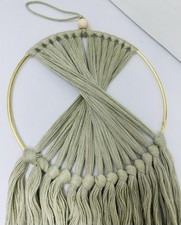 Dream Catcher Wall Hanging Macrame Handmade 8.25 x30 Green Gold Ring