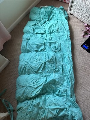 Pottery Barn Teen PBTeen Pintuck Sleeping Bag Aqua Teal Blue Chevron